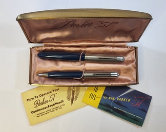 Parker 51 Areometric Demi Fountain Pen and Pencil Set w/paperwork in box (teal) 1949