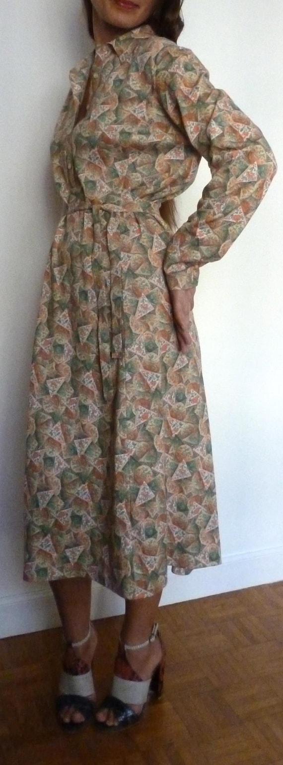 Printed Jersey, Vitos, late 1970s dress. Size M -