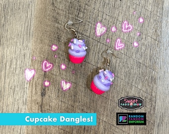 Cute Kawaii Cupcake Earrings BFF Gift, Sweet Treat Cafe Bakery Jewelry, Pink, Purple, Pastel colors, Sweet Faux Show by RFE