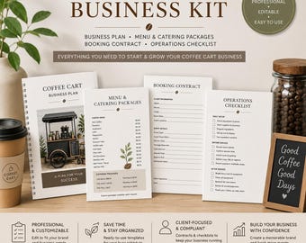 Kit de negocios para carrito de café: plan de negocios, menú y paquetes de catering, contrato de reserva y lista de verificación de operaciones / Inicia un carrito de café