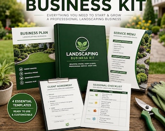 Kit de negocios para paisajismo: plan de negocios, menú de servicios, contrato con el cliente, listas de verificación estacionales.