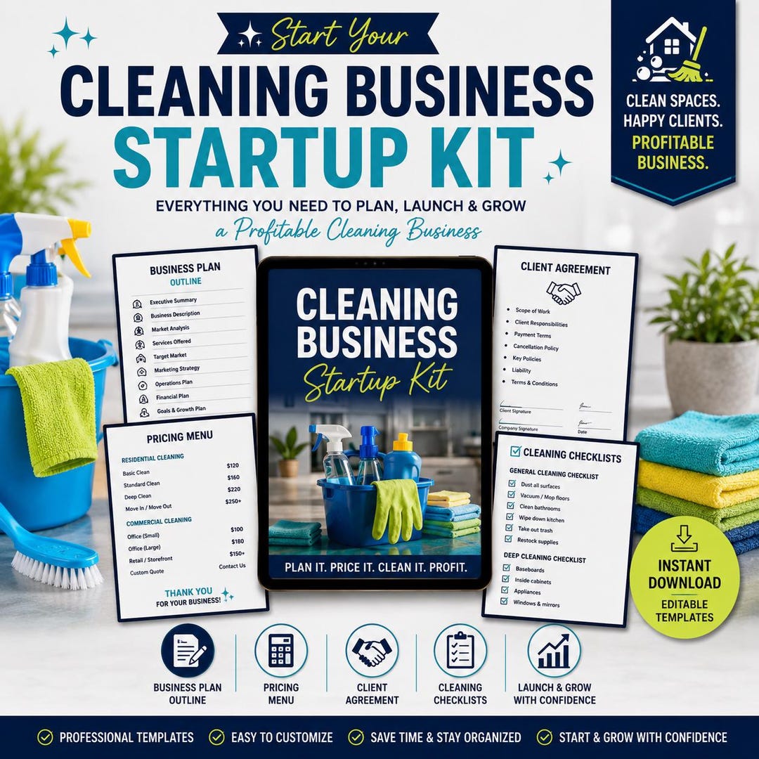 Cleaning Business Startup Kit — Business Plan, Pricing Menu, Client