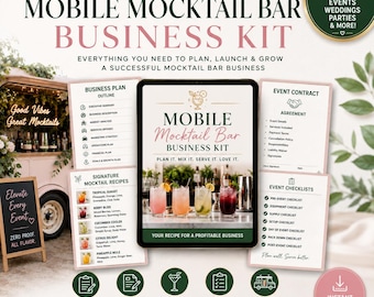 Mobile Mocktail Bar Business Kit —Business Plan, Event Contract, Signature Mocktail Recipes, Event Checklists |Start a Mocktail Bar Business