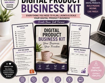 Kit de negocio para productos digitales: planificación, lanzamiento, guía SEO y seguimiento de ingresos (descarga digital).