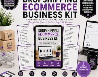 Kit de negocios de comercio electrónico: planificación, investigación, configuración y plantillas de atención al cliente.