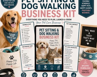 Kit de negocios para cuidado y paseo de perros: plan de negocios, contratos y listas de verificación.
