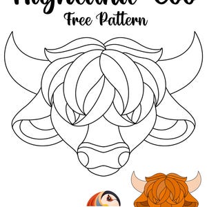 Highland coo stained glass pattern PNG PDF JPEG