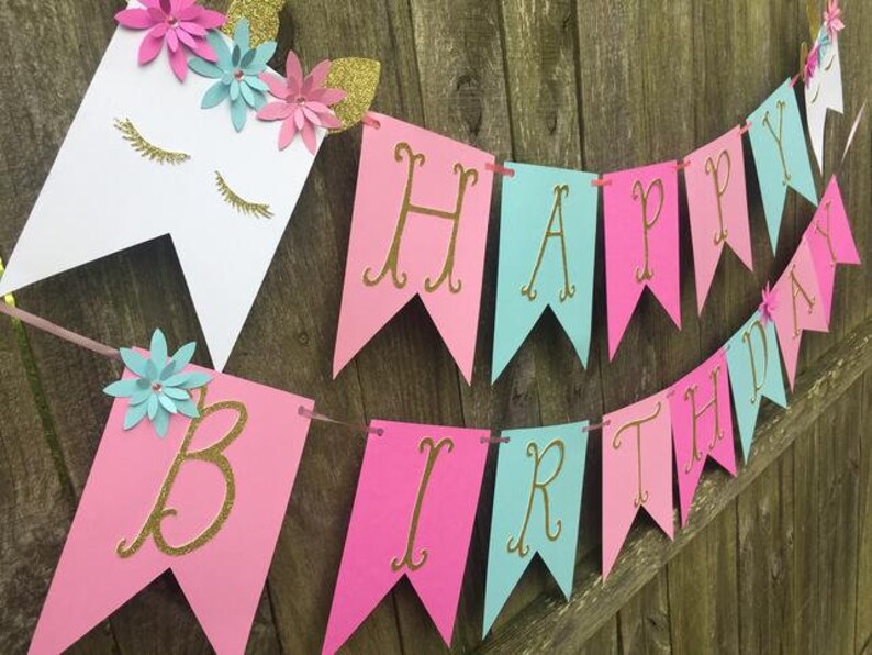 Unicorn Banner Pink Blue White Party Decorations Etsy