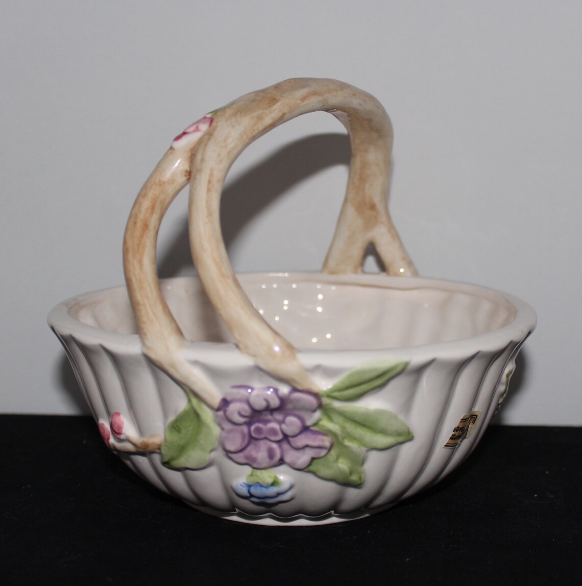 Basket Fitz and Floyd. Ceramic With Handle. Handpainted Etsy