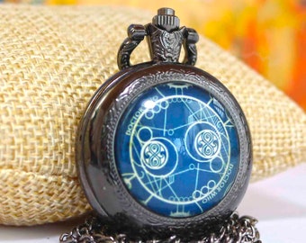 Gallifrey inspirierte Taschenuhr – handgefertigte Halskette mit Doctor Who-Anhänger, Steampunk-Vintage-Quarzuhr, Geschenk für Sci-Fi-Fans