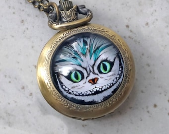 Cheshire Cat Pocket Watch,alice in Wonderland Pendent  display picture 3