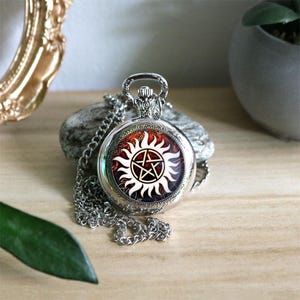 Supernatural Anti-Possession Symbol Pocket Watch – Demon Protection Pendant Watch – Suprnatural Inspired Timepiece – Gothic Gift for Fans