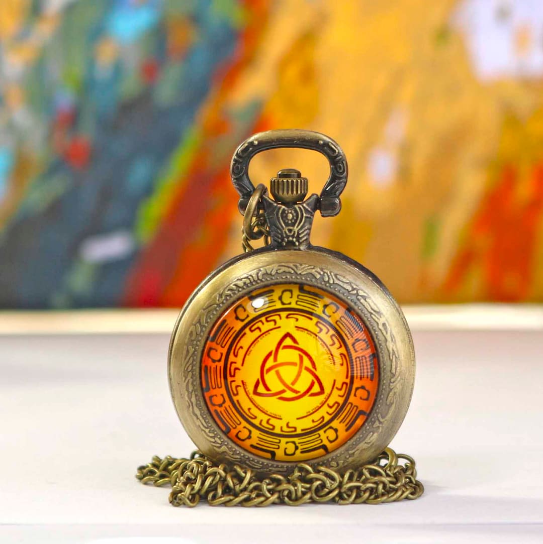 Triquetra Pocket Watch – Yellow Celtic Knot Pendant Watch, Norse