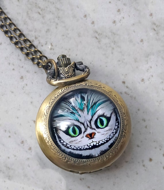 Cheshire Cat Pocket Watch – Vintage Pendant Necklace With 