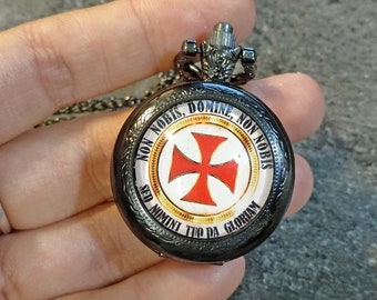 Templar cross pocket watch Non nobis domine non nobis sed nomini tuo da gloriam