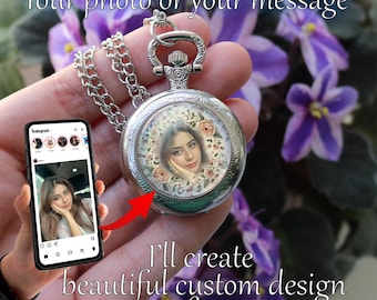 Personalisierte Taschenuhr-Halskette, Individuell gestaltete Taschenuhr, Fotogeschenk nach Wunsch, Jahrestagsgeschenk, Geschenk für Paare, Hochzeitsgeschenk