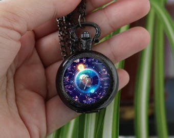 Galaxy Pocket Watch – Planet Earth Cosmic Necklace