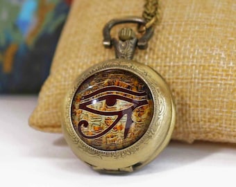 Egyptian Eye of Horus Pocket watch -Eye of Horus Necklace – Egyptian Amulet Pendant, Eye of Ra Jewelry, Ancient Egypt Protection Talisman