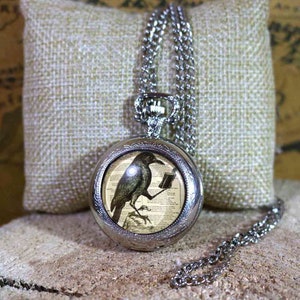 The Black Raven Pocket Watch – &quot;Nevermore&quot; Book Amulet on Chain | Gothic Literature Timepiece