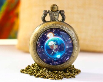 Planet earth Galaxy pocket Watch