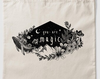You Are Magic Tote | 100% Cotton Canvas Reusable Bag | Nature, Space Illustration