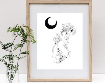 Floral Lovers Art Print | Sensual Botanical Wall Art | Black and White | "Tangled pt. 3"