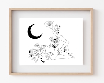 Lovers Line Drawing | Fine Art Print of Original | Sensual, Erotic, Botanical Illustration