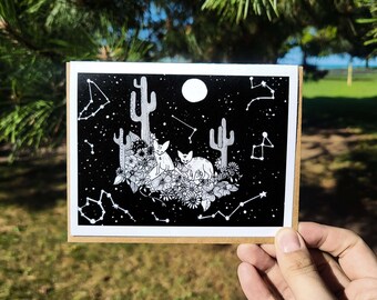 Fennec Fox Constellation Greeting Card | Desert Night Blank Card