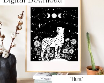 Hand Drawn Cheetah Moon Print Digital Download