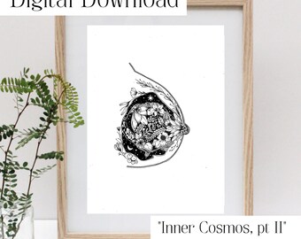 Breast Line Art Illustration | Minimalist Botanical Body Art | Feminist Digital Download Print