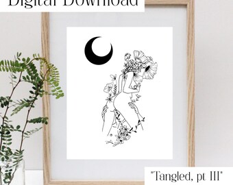 Two Figures Botanical Line Art Print | Hand Drawn Minimalist Figure Art | Digital Download
