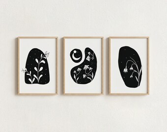 Night Bloom Series | Set of Three Mid-Century Modern Minimalist Prints