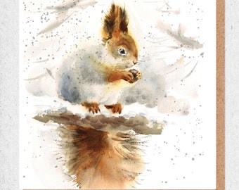 Gift Card, watercolour painting gift card, stylish card, squirrel birthday card, friendship card, thank you, anniversary card