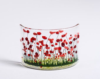 Pam Peters Designs - Handmade Fused Glass Art- Poppies Curve