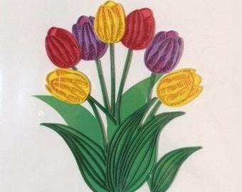 Quilling Card. Quill, Handmade Card, Greeting Card, Stylish Card, Tulips Card, Flowers Card, tulip bouquet, Mothers day card