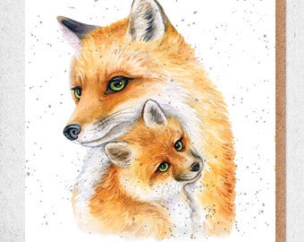 fox card, Gift Card, watercolour painting card, Mother's Day card, baby card, fox, newborn card, friendship card, thank you, parents card