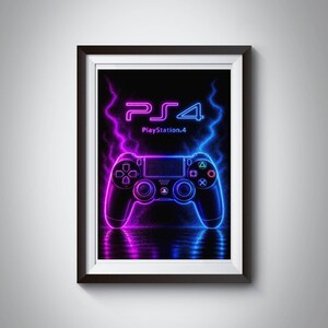 Sony PlayStation 4 PS4 Controller A4 Wall Art Print – Neon Gaming Poster Gamer Bedroom Games Room Décor