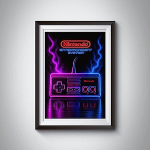 Nintendo NES Controller A4 Wall Art Print – Neon Retro Gaming Poster Nintendo Entertainment System Gamer Room Décor