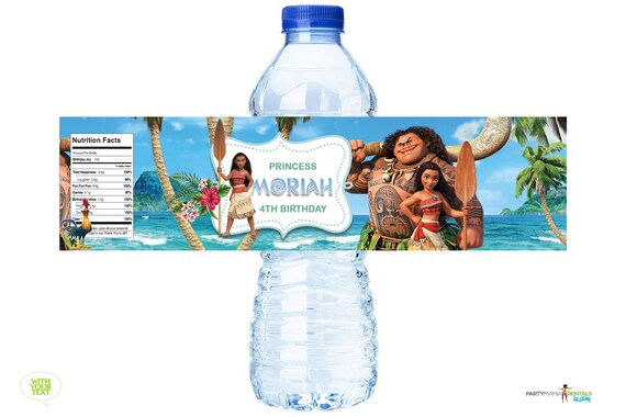Moana Water Bottle Label, Printable Water Bottle Label, Moana Party Decor,  Moana and Maui Birthday, Girl Birthday Party, Instant Download 