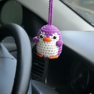 Crochet Penguin Car Mirror Charm – Cute Rear View Mirror Hanger – Amigurumi Animal Car Accessory – Gift for Her – Soft Plush Toy