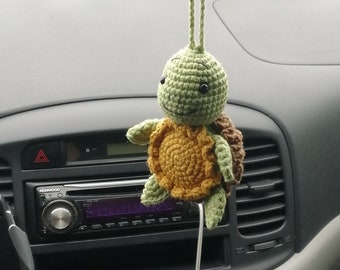Crochet Turtle Car Charm, Rear View Mirror Accessory