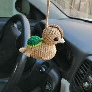 Amigurumi eend achteruitkijkspiegelaccessoires, gehaakt autodecor
