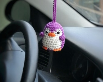 Crochet Penguin Car Mirror Charm – Amigurumi Car Accessory