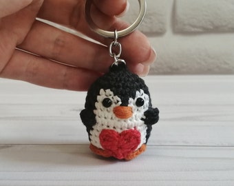 Crochet penguin keychain personalized gift for him