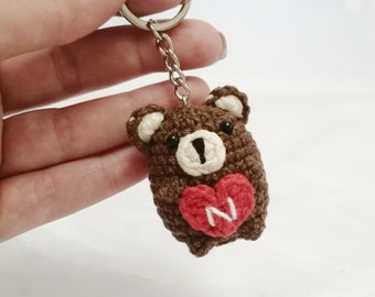 Crochet Bear Keychain: Personalized Heart Gift Idea