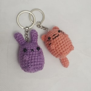 Cat and Bunny Keychains Set – Long Leg Plush Crochet Toy – Cute Animal Friends – Matching Keyrings – BFF Gift – Kawaii Bag Charms