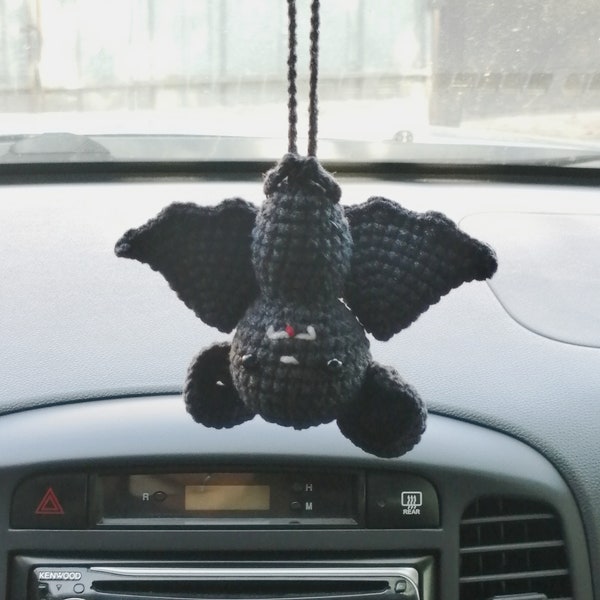 Kawaii car accessory bat plush, goth car decor, weird plushy monster, crochet car hanging, car accessory for Women