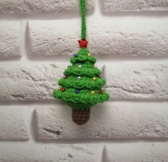 Christmas crochet Christmas tree car accessories, amigurumi car hanging,  Glow in dark Christmas tree for Interior car accessories crochet