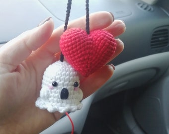 Goth car accessories crochet ghost with heart