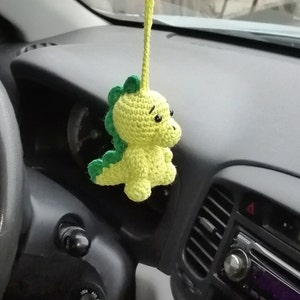 Dinosaur cute car accessory, car hanging, rear view mirror accessory, crochet car accessory, car accessory for Women, kawaii car accessory